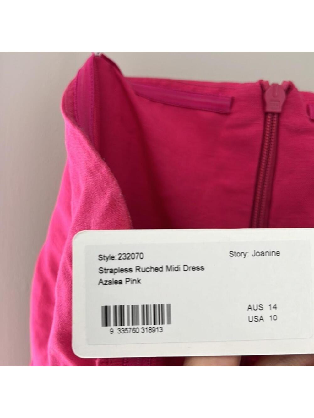 Shona Joy Joanine Strapless Ruched Midi Dress in Azalea Pink - Picture 6 of 9